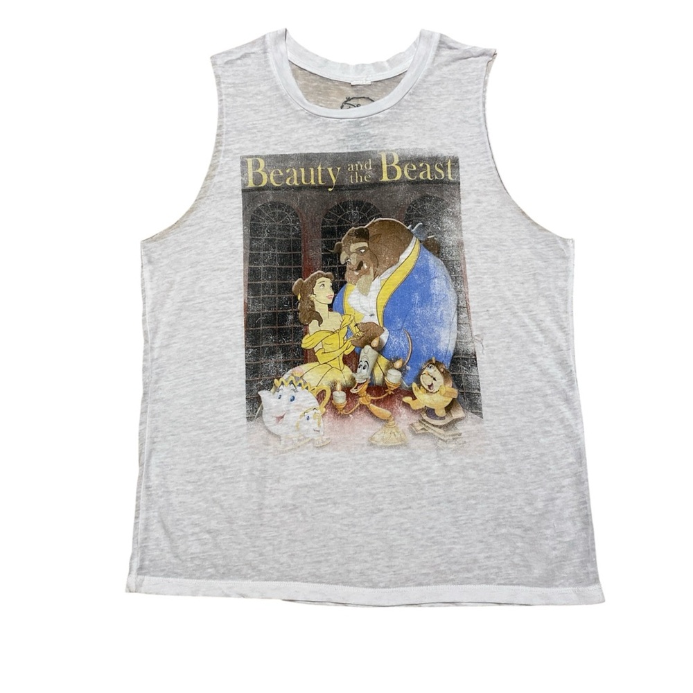 Disney Beauty and The Beast Tank Top Women’s L White Casual Muscle Shirt Belle